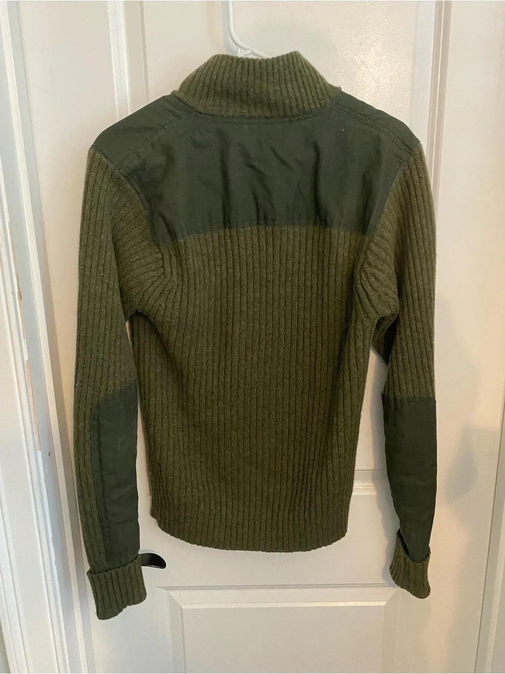 LL Bean Commando Olive Green Knit Zip-Up Lambswool Sweater Jacket
